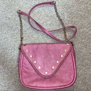 Pink Leather Crossbody Purse w/ gold studs